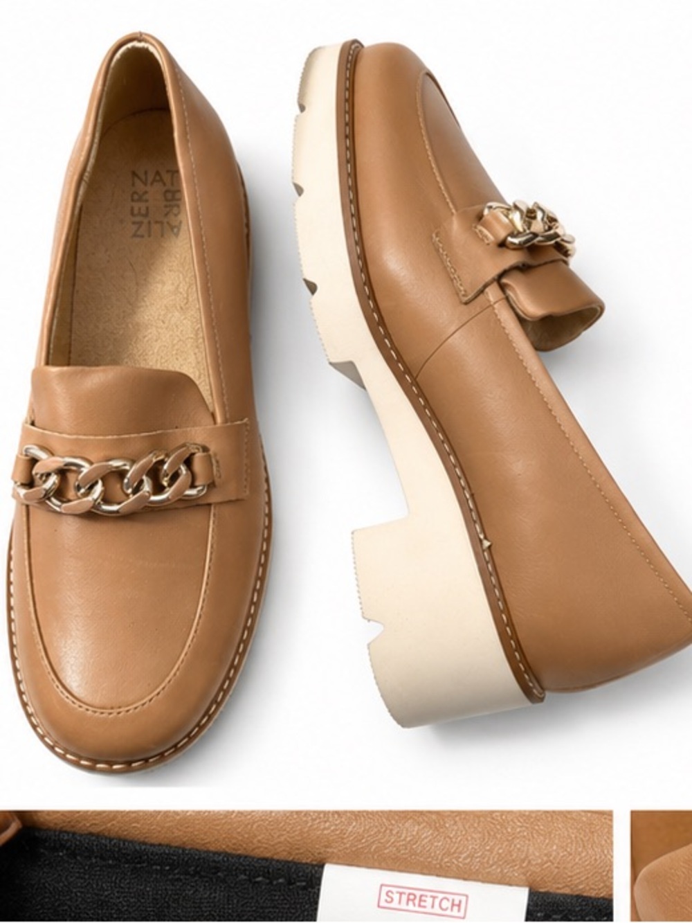 Naturalizer Cognac Chain-Trim Lug Sole Loafers